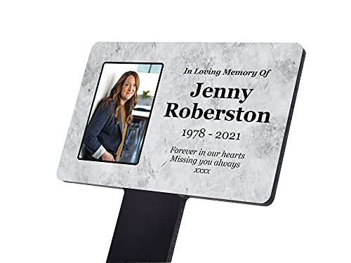 Personalised Photo Memorial Gift. Grave Ornaments. Plaque With Stake. Choose from 3 Backgrounds. Waterproof Engraved Bereavement Gifts For Interior/Exterior Use.