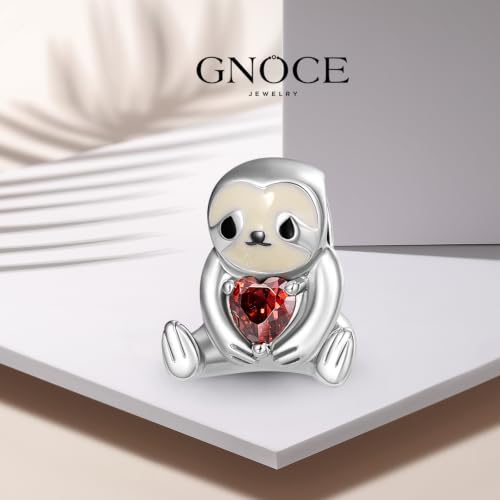 Image of GNOCE Embraces Heart Gemstone Bead Charms 925 Sterling Silver Rabbit Horse Triceratops Snake Monkey Cat Platypus Sloth Bear Pig Yak Ghost Matryoshka Doll Jewelry Gift for Women