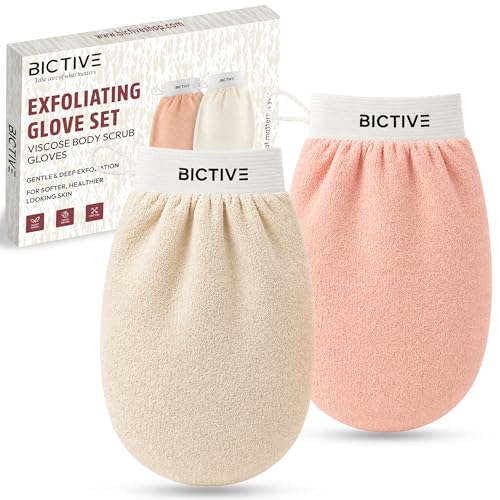 BICTIVE Gants Exfoliants pour le Corps et le Visage. Gant Kessa qui Adoucit et Embellit la Peau. En Fibres D'origine Végétale. Gant de Crin pour Gommage sous la...