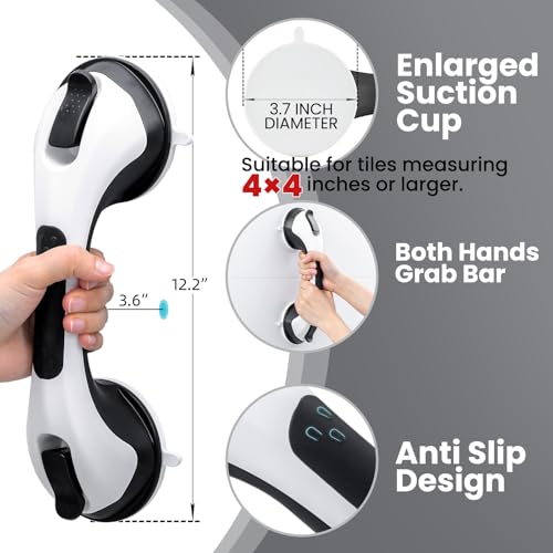Image of TAILI Shower Grab Bars,Suction Shower Handles,Glow in The Dark,12.2 inch,Black