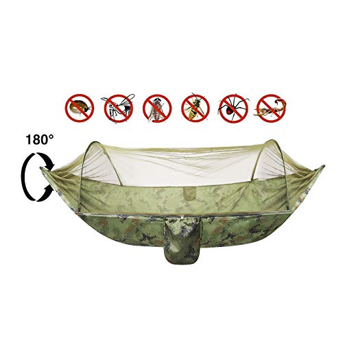 Yoomo Camping Hammock With Mosquito Net & 10Ft Hammock Tree Straps Portable Lightweight Parachute Fabric Travel Bed For Hiking, Backpacking, Garden. (Camo Green) #TOP2