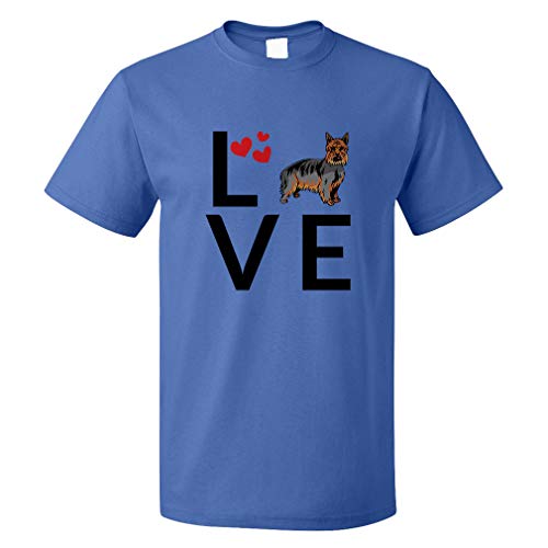 Custom Funny Graphic T Shirts for Men Love Hearts Australian Silky Terrier Dog Cotton Top Royal Blue Design Only X Large