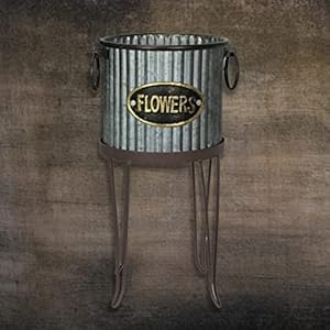 Zeckossetof2rusticfarmhousecorrugatedgalvanizedgreymetalroundindooroutdoorgardenplanterswithstandsplantpotswesterndecor1619incheshigh Urban Country Home Decor Zeckos set of 2 rustic farmhouse corrugated galvanized grey metal round indooroutdoor garden planters with stands plant pots western decor 16 19 inches high urban country home decor