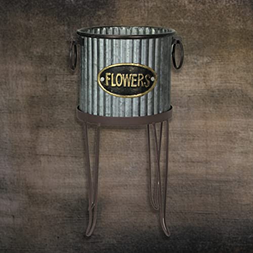 Zeckossetof2rusticfarmhousecorrugatedgalvanizedgreymetalroundindooroutdoorgardenplanterswithstandsplantpotswesterndecor1619incheshigh Urban Country Home Decor Zeckos set of 2 rustic farmhouse corrugated galvanized grey metal round indooroutdoor garden planters with stands plant pots western decor 16 19 inches high urban country home decor