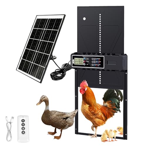 Automatic Chicken Coop Door Solar Powered,Chicken Coop Door with Timer&Manual Mode,Anti-Pinch Design,7W Solar Panel,LCD Display,Intelligent Obstacle Sensors Auto Chicken Door Opener