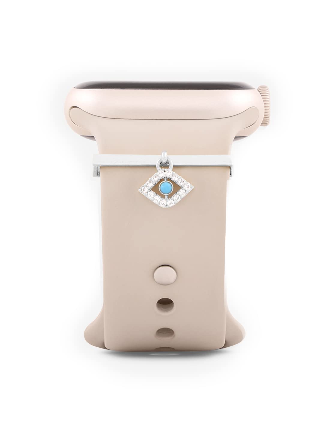 MINUTIAE Evil Eye Shape Pendant Decorative Ring Loops Jewellery Accessories Compatible with Smart Watch Silicone Band Strap - Silver | Skin Friendly Brass Alloy | Ideal Gift for Women/Girls (B0BLSKJHS1) Amazon Price History, Amazon Price Tracker