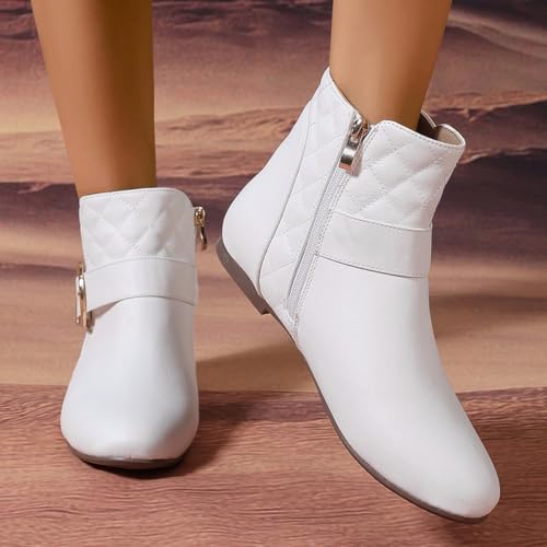 Women’s Fall Flat Ankle Boots - Low Heel Booties with Metal Ring Detail, Short No Heel Boots for Women, Stylish Fall Footwear4