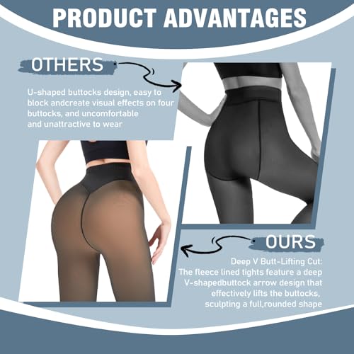 Image of X-CHENG Fleece Lined Tights Sheer Women - Fake Translucent Warm Pantyhose Leggings Sheer Thick Tights for Winter