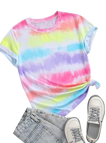 Remidoo Women's Casual Tie Dye Heart Graphic T Shirt Short Sleeve Crewneck Tee Tops3