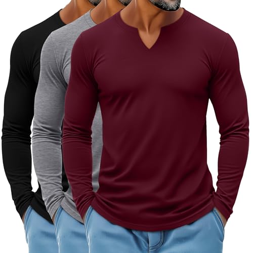 【サイズ3】buffer - Weekender Tシャツ Ficerd 3 Pack Men's Big and Tall V Neck Shirts Cotton Long Sleeve