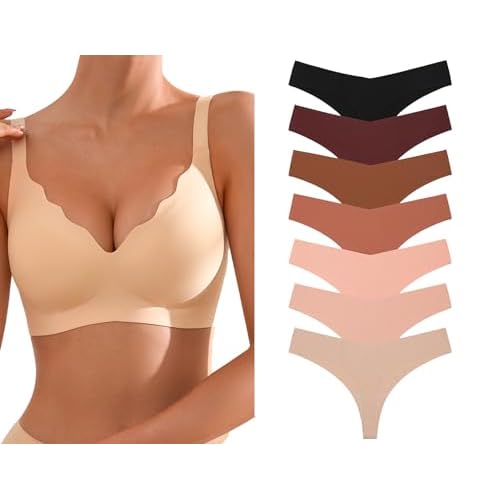 Seamless Bras(Skin,S)+Seamless Thongs(Coffee,S)
