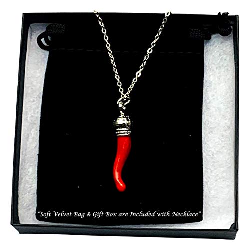 Italian Red Horn Necklace - Silver Cornicello Good Luck Pendant with Sterling Silver Chain2