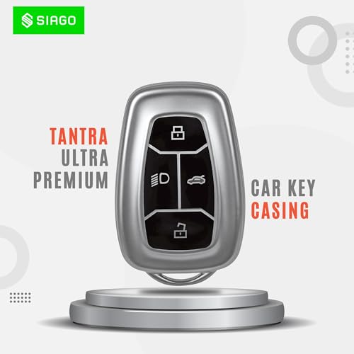 Image of SIAGO TPU Key Cover Compatible with Tata Nexon | Harrier | Safari | Altroz | Tigor | EV | Punch | Tiago EV Electric 4 Button Smart Key (Grey Pack of 1)
