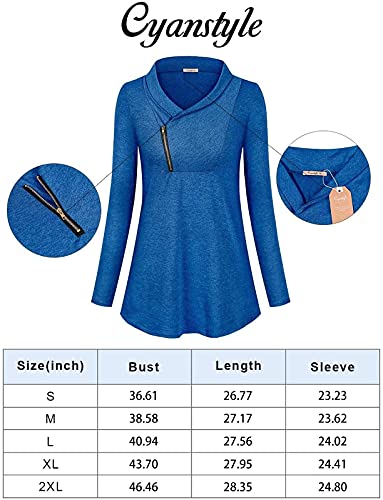 Cyanstyle Women’s Long Sleeve Casual Pullover Zipper Cowl Neck Tops Solid Sporty Tunic Sweatshirts Black Small #TOP4