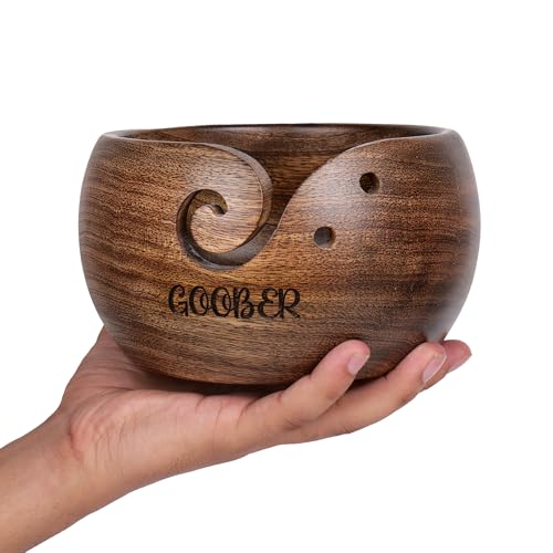 Image of Personalized Rosewood Yarn Bowl - Wooden Knitting & Crochet Bowl for Tangle-Free Yarn | Handmade Storage, Holder & Dispenser | Antique Finish Gift for Knitters & Crocheters