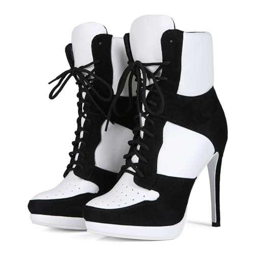 ABHI Stivaletti sportivi da basket in camoscio nero classico bianco sneaker stivaletti alla caviglia grandi dimensioni scarpe alla moda per donna uomo senza lacci tacco alto comfort stivaletti, Taglia