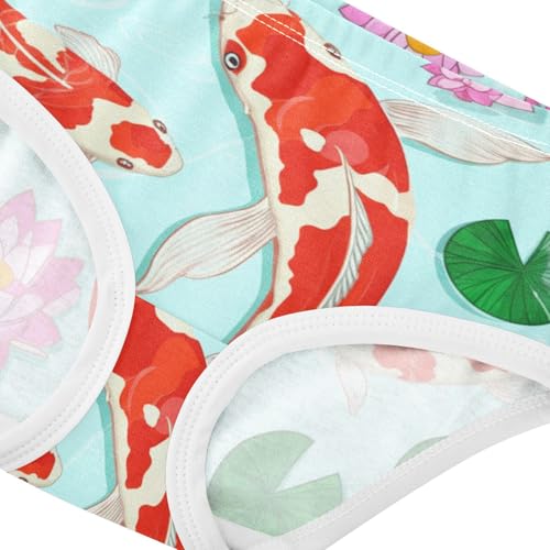 Red Koi Fish Pink Flowers Blue Little Girl Panties Girls Underwear Toddlers Cotton Designer Briefs Undies Kids 2t4