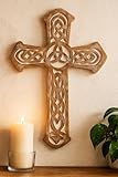 The StoreKing Wooden Wall Hanging French Cross 12' with Celtic Hand Carvings | Religious Cross Home & Living Room Decor | Whitewash Wall Cross