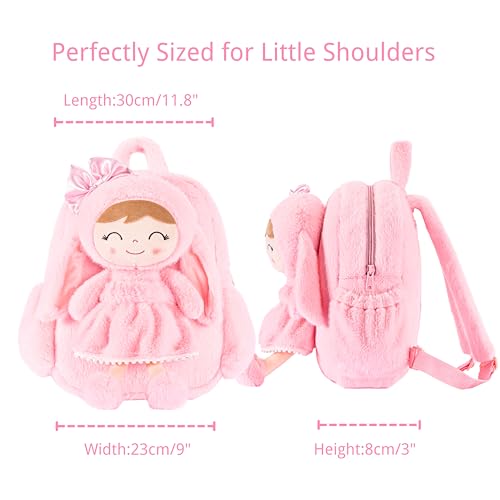 Image of Gloveleya Toddler Backpack Plush Bag with Soft Pink Rabbit Doll Detachable Design 11inches Gift for Baby Girl 2+...