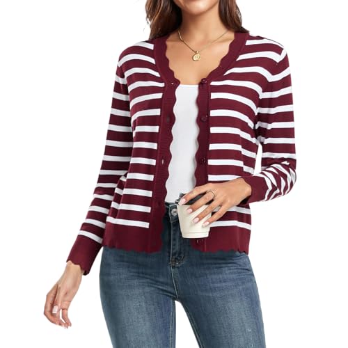 Striped Cardigan Sweater for Women Button Down Knit Cardigan Long Sleeve V Neck Lightweight Open Front Sweater Outfit2