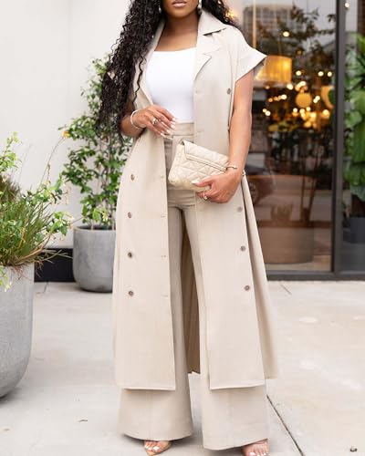 Tbahhir Women's Casual Jacket Outfits 2 Piece Pants Sets Pleated Long Cardigan Wide Leg Baggy Trousers Business Suit4