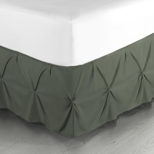 Image of Nestl Olive Green Bed Skirt Full Size, Pinch Pleat Full Bed Skirt, 14 inch Inch Drop Full Bedskirt Hotel Quality Olive Green Bed Skirts Premium Microfiber Bedskirt for Full Bed, Olive Green Full Bed Skirt