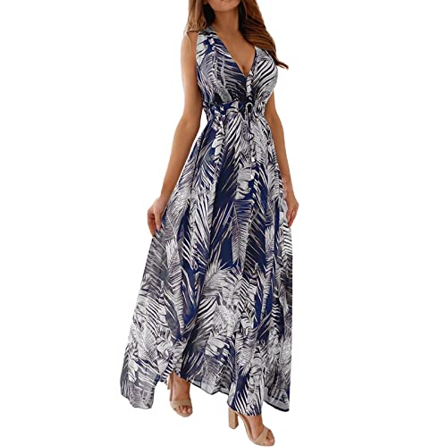 Robe longue sans manches col V style décontracté chic pour femme mode d'été