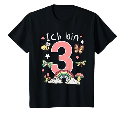 Mädchen Ich Bin 3 Jahre alt 3. Geburtstag Schmetterling T-Shirt