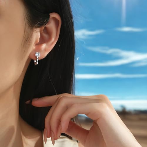 Moissanite Hoop Silver Gold Earring for Women, 0.5 Carat Round Cut, Hypoallergenic 925 Sterling Silver4