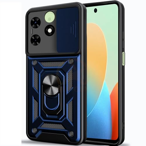 Image of Armor Bumper Back Cover Case for Tecno Spark Go 2024 Rotating Camera Cover, Ring Holder & Kickstand | Heavy Duty & 360 Degree Protection Tecno Spark Go 2024 Back Cover (Blue)