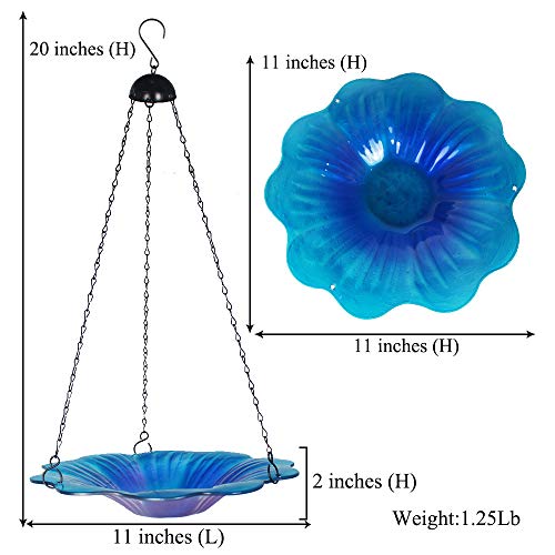 jinhuoba Haning Bird Bath Glass Bird Feeder for Garden Bcakyard Patio Outdoor Decoration, 20\"x11\" - Thumbnail 3