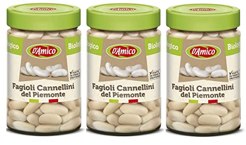 3 x D'Amico Fagioli Cannellini del Piemonte Bio Cannellini Frijoles Orgánicos de Piamonte procedentes de Frijoles Hocidos procedentes de Italia 310 g