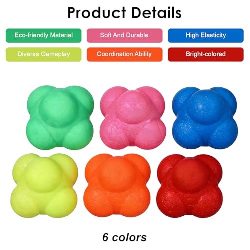 Jeu de 6 Balles de Réaction Hexagonales en Silicone, pour l'Entraînement à l'Agilité, la Coordination Mains-Œil et Les Réflexes, Exercice de Fitness pour Le Sport à Domicile et en Extérieur – Image 3