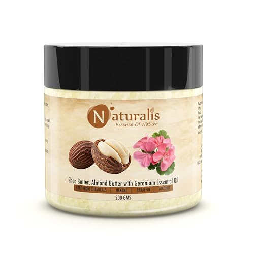 Image of Naturalis Shea Butter | Unrefined Shea Butter with Geranium Essential Oil 200gms | Body Butter | Deep Hydration, Soft Skin, Nourished Glow & Smooth, Revitalized Skin