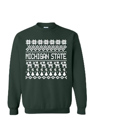 AW30 - Michigan State Spartans Holiday Ugly Sweater Crewneck Sweatshirt - 3X-Large - Forest