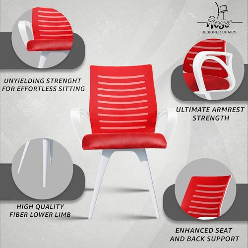 Image of ROSE Elite | 3 Years Brand Warranty | Ergonomic Office Chair, Study, WFH, Revolving, Rolling, Desk, Task, Laptop, Student Chair (White & Red, Elite MB Reception)
