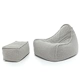 Tissu – Pouf fauteuil en tissu Bouclé, un chef-d'œuvre de confort et de polyvalence qui allie la praticité d'un pouf sac à la structure enveloppante d'un fauteuil. Fabriqué en tissu bouclé doux, ce pouf est une invitation à plonger dans une expérience d'assise unique et accueillante.