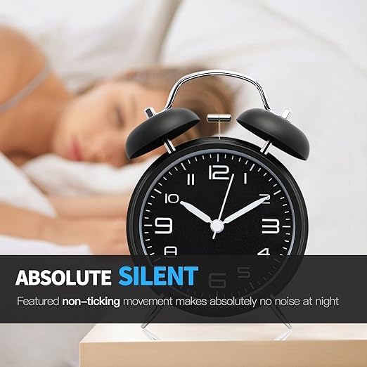 Image of MATSON Super Loud Alarm Clock for Heavy Sleepers Adults,Twin Bell Retro 4 Inch Silent Non-Ticking Quartz with Backlight, Metal dial, Alarm Clocks for Bedrooms Bedside (Black)