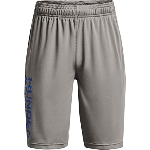 Under Armour Boys' Prototype 2.0 Wordmark Shorts , Concrete (066)/Tech Blue , Youth Medium