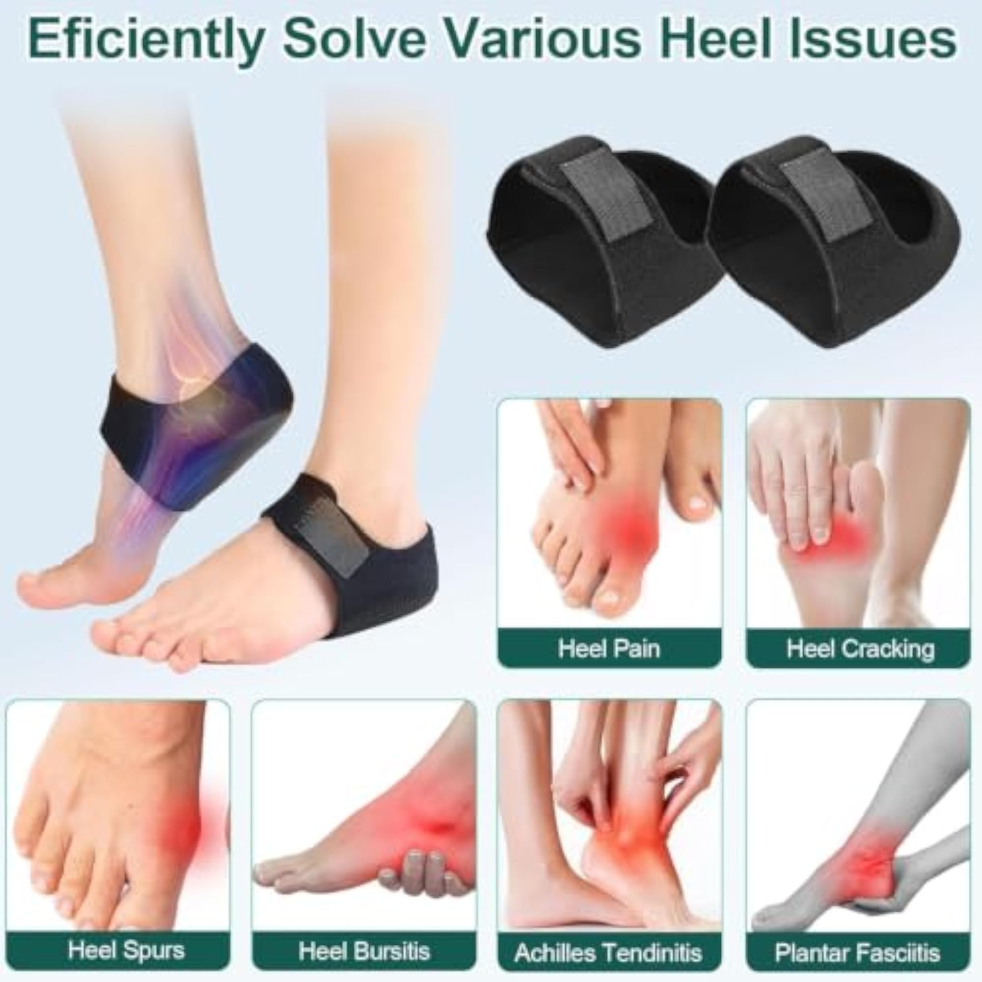 Gel Heel Cups Silicone Heel Pads for Men & Women, 1 Pair Black