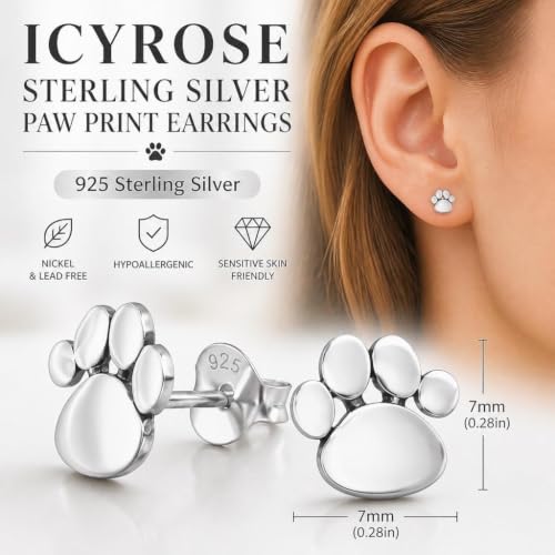 Image of 925 Sterling Silver Paw Print Stud Earrings (Choose Your Style) (Nickel Free)