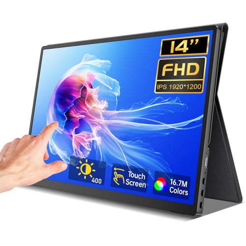 Portable Monitor Touchscreen 14 Inch 1200P Touch Screen Monitor Portable with Protective Sleeve CNC Metal HDMI USB C 100% sRGB Ultra-Slim Travel Monitors for Laptop, PC, Mac, Phone, Switch