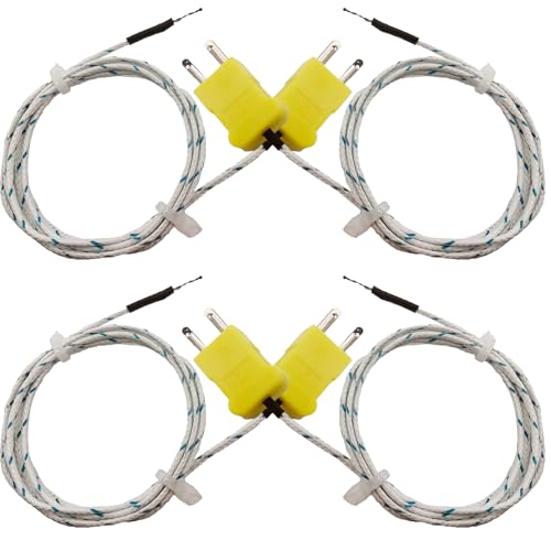 4pcs K Type Thermocouple Probe 1 M K-Type Thermocouple Temperature Sensor with Mini Connector Temperature Sensing Line Measure Range -40 to 400 Celsius Compatible for TM902C/ TES1310