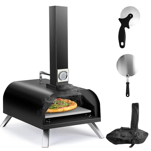 Karinear Horno para pizza Pellet, horno para pizza al aire libre con piedra para pizza, accesorios, pellets de madera Horno para pizza al aire libre de 12 pulgadas para jardín, exteriores, camping