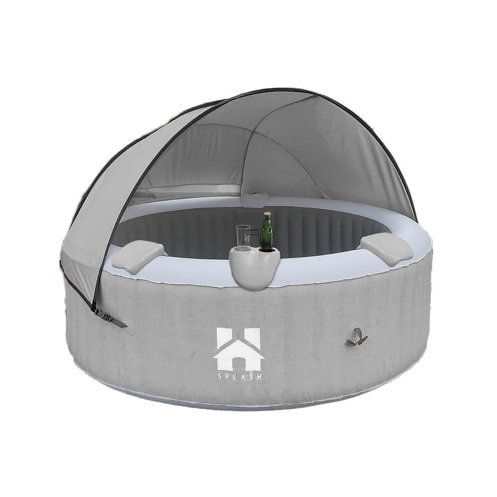 Home Deluxe - Outdoor Whirlpool - Splash + Kissen, Getränkehalter und Sonnendach - Farbe: Grau - ⌀ 208 cm, 130 Luftdüsen - inkl. Abdeckung, Reparaturset, Filterset I Außen Spa für 6 Personen