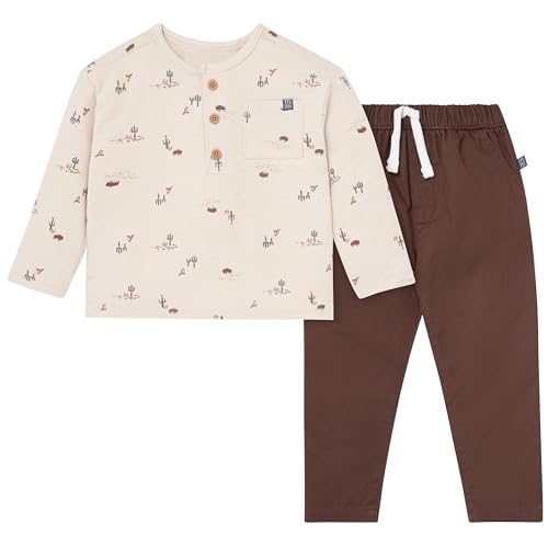 Modern Moments by Gerber Boys' Baby and Toddler Henley Shirt with Corduroy Pant Set, Gray and Brown, 12 Months