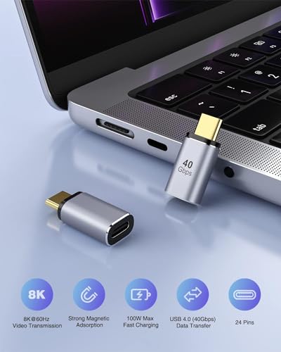 Image of Tobo Magnetic USB C Adapter 24 Pins with PD 100W Fast Charge USB 4 40Gbps 8K 60Hz for Thunderbolt 3 /4, MacBook Pro /Air /ROG Ally /Steam Deck /PS5 PSVR 2, Straight (TD-1105TC, Pack-of-2)