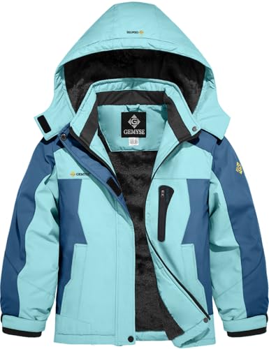 Image of GEMYSE Girl's Waterproof Ski Snow Jacket Hooded Fleece Lined Windproof Winter Jacket
