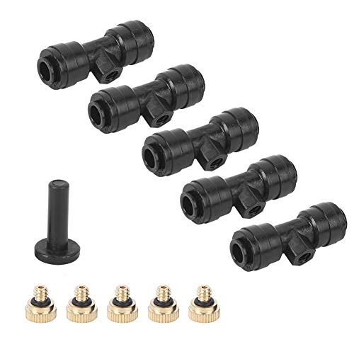 Ymiko Brass Mister Nozzles Kit de boquillas de nebulización para Sistema de refrigeración al Aire Libre, con 5 boquillas 5 boquillas en T 1 Enchufe
