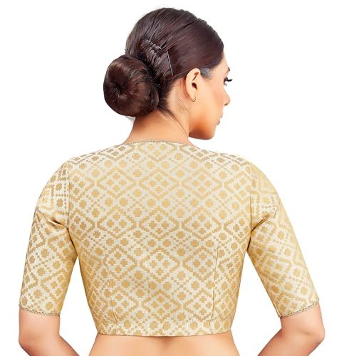 Image of Studio Shringaar Women's Readymade Brocade Elbow Length Sleeves Saree Blouse
